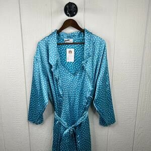 Vintage 80's Blue Polka Dot Full-Length Silk Dress & Robe Set Small